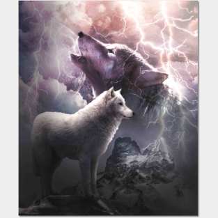Lightning Wolf Howling At The Moon Posters and Art
